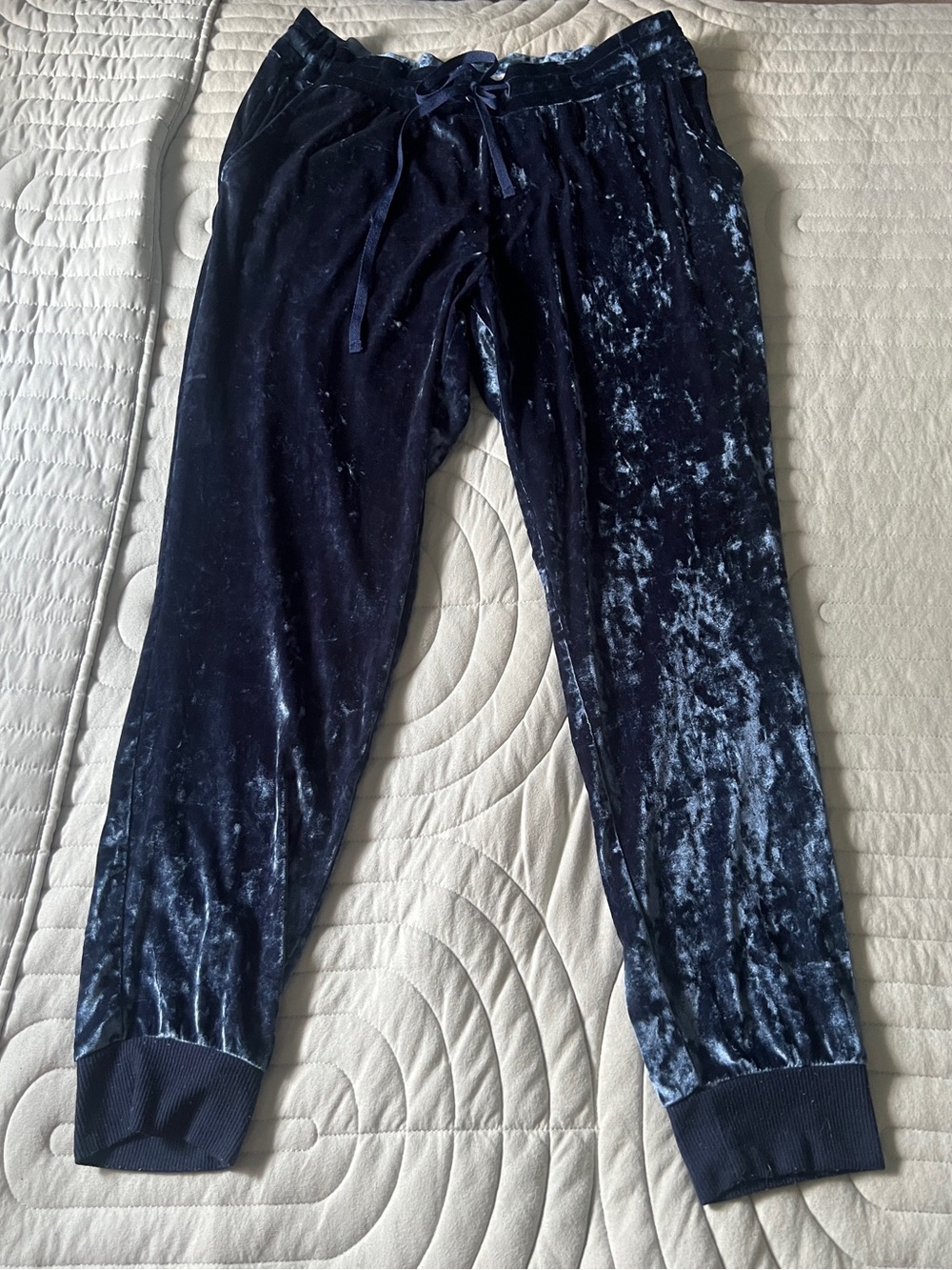 Secret Treasures Navy Blue Crushed Velvet Jogger Pants